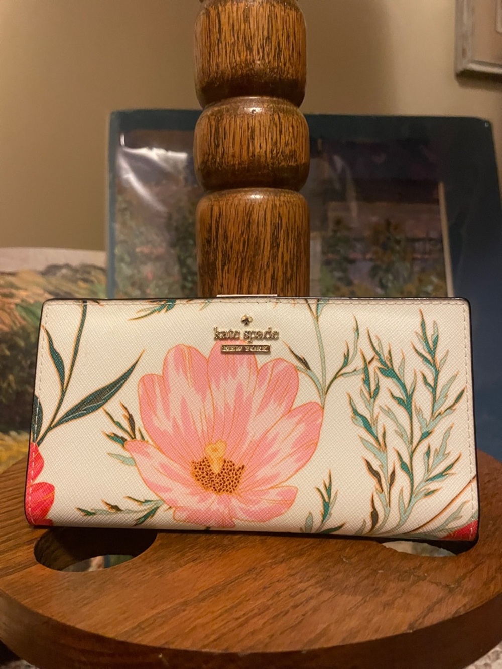 kate spade Floral Continental Wallet in White and Pink